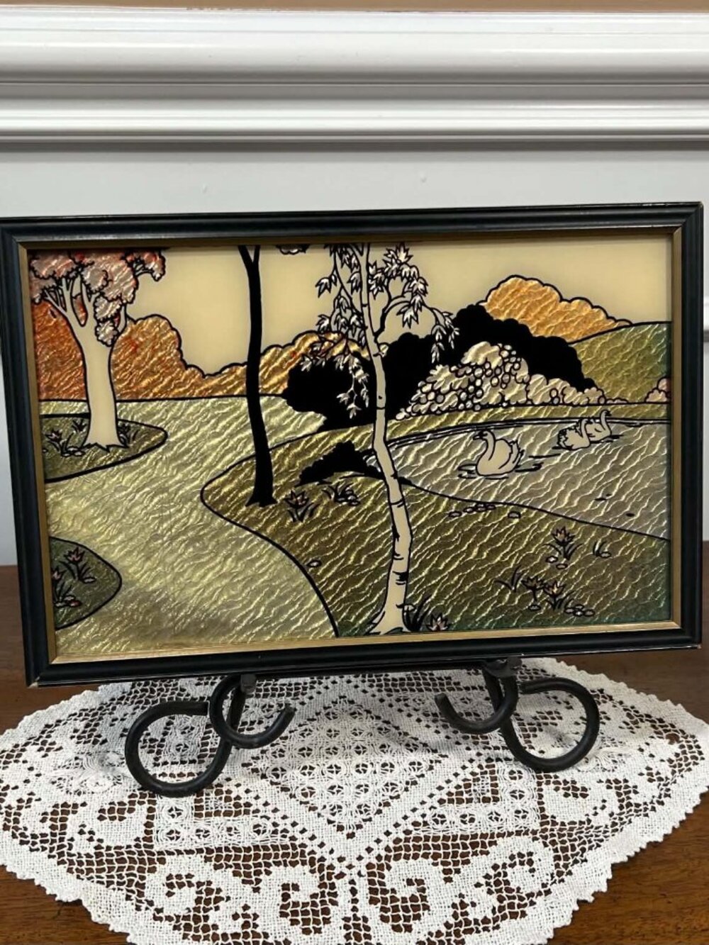 Vintage Swan Pond Smith Frederick Reverse Foil Art